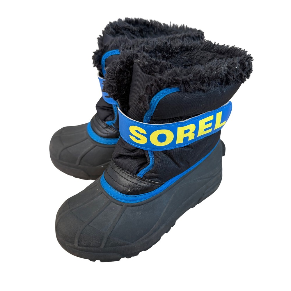 Sorel Kids Snow Commander Winter Snow Boots Black Blue Ski Snowboard Size 13 - Picture 2 of 9